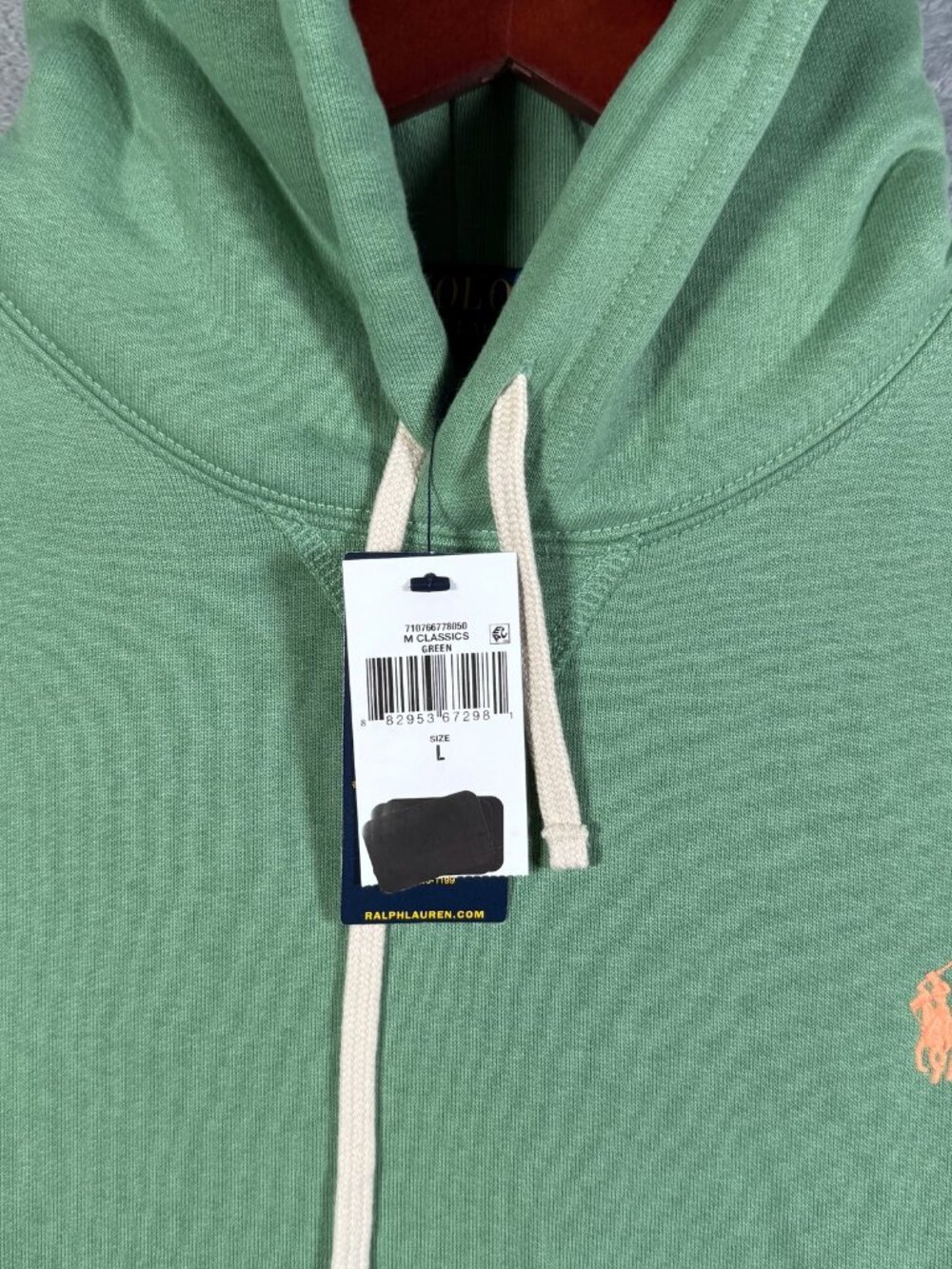 Polo Ralph Lauren Hoodie Mens L Green The RL Fleece Pullover Sweatshirt